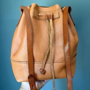 J.Crew Leather Bucket Bag Cognac Crossbody Drawstring Brass Hardware